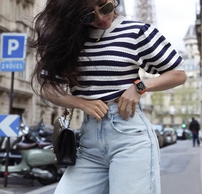 

European And American Style Autum New Fashion Trend Women's Stripesd Texture Sweater Street Style Casual Versatile Top