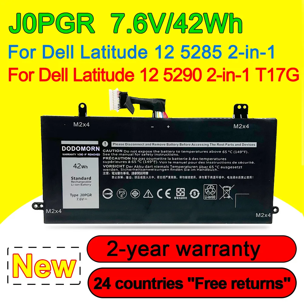 

J0PGR For DELL Latitude 12 5285 5290 2-in-1 Series Laptop Battery JOPGR T17G X16TW 1WND8 7.6V 42Wh Replaceable Batteries