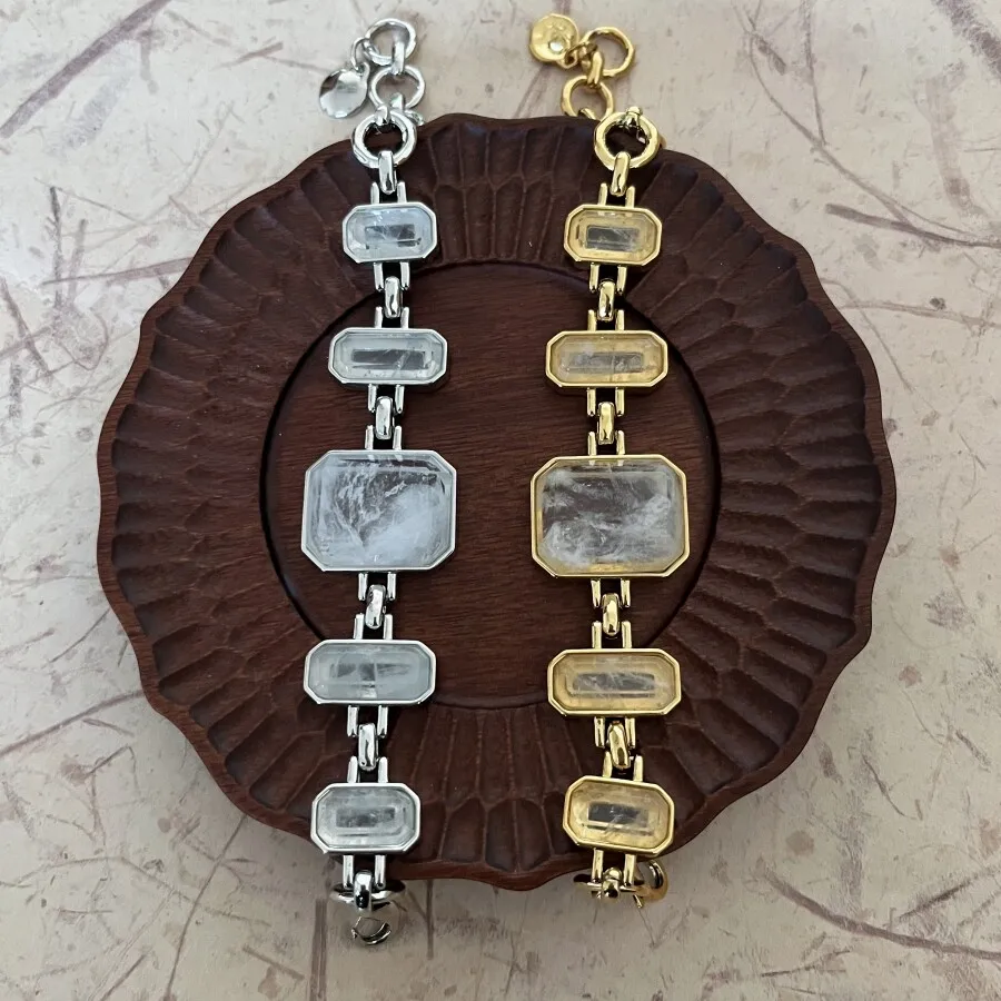 

Европейско-американский кристальный квадратный браслет класса люкс из золота и серебра для женщин, высочайшего качества, винтажный дизайн, ювелирное украшение