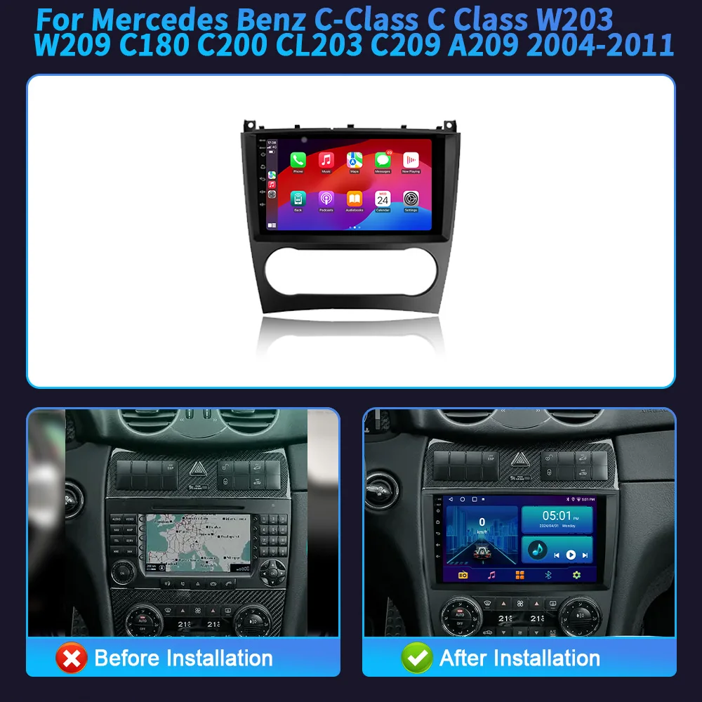 Android Car Radio For Mercedes Benz C-Class Class W203 W209 C180 C200 CL203 C209 A209 2004-2011 Bluetooth Carplay Touch Screen