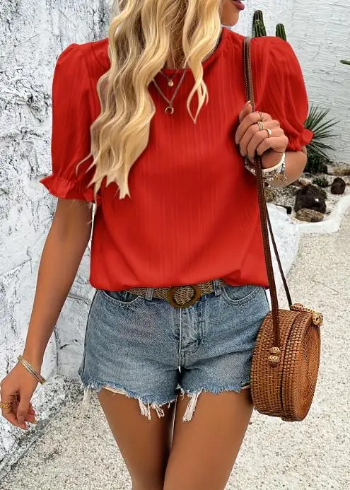 菌デザインのミニマルでエレガントなレディース半袖シャツ