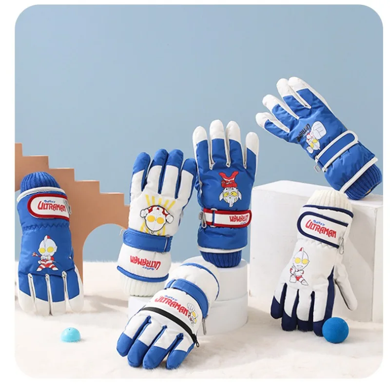 

Перчатки Ultraman, зимние детские перчатки с героями мультфильмов, теплые лыжные перчатки на толстой флисовой подкладке для детей 5-12 лет, рождественские подарки для детей