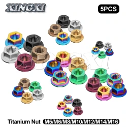 Xingxi 5Pcs Titanium Nuts Ti M5 M6 M8 M10 M12 M14 M16 Flange Nut Screws Bolts for Motorcycle Bicycle Bike