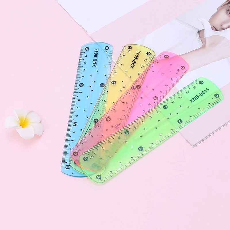 Y1UB Transparent Soft Ruler 15cm/6'' Plastic Flexible for Kid Student Measuring Korean Stationery School Supplies