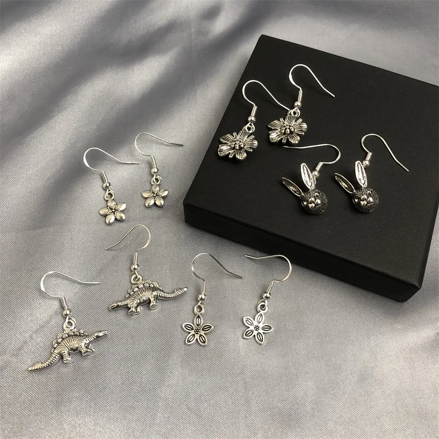 New Arrival Cute 5 Models Rabbit Flower  Dinosaur Pendant Earrings For Girls