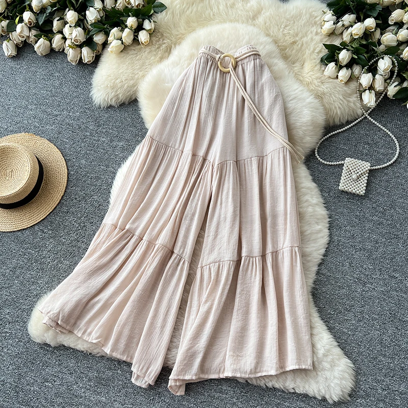 캐주얼 바지 여성 2025 여름 드레스 요정 부드러운 스타일 다목적 하이 웨이스트 루즈 와이드 레그 스커트 쉬폰 바지