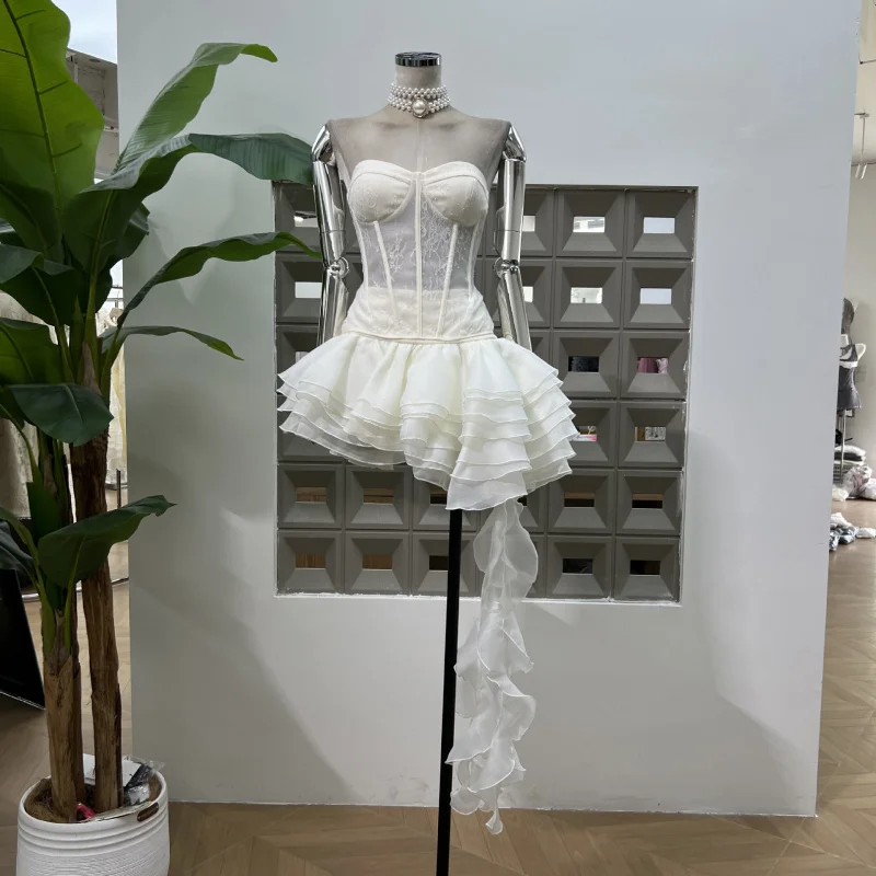 

Стиль Pure Desire, облегающий кружевной топ-труба с рыбьей косточкой + многослойная юбка с высокой талией и неровным подолом