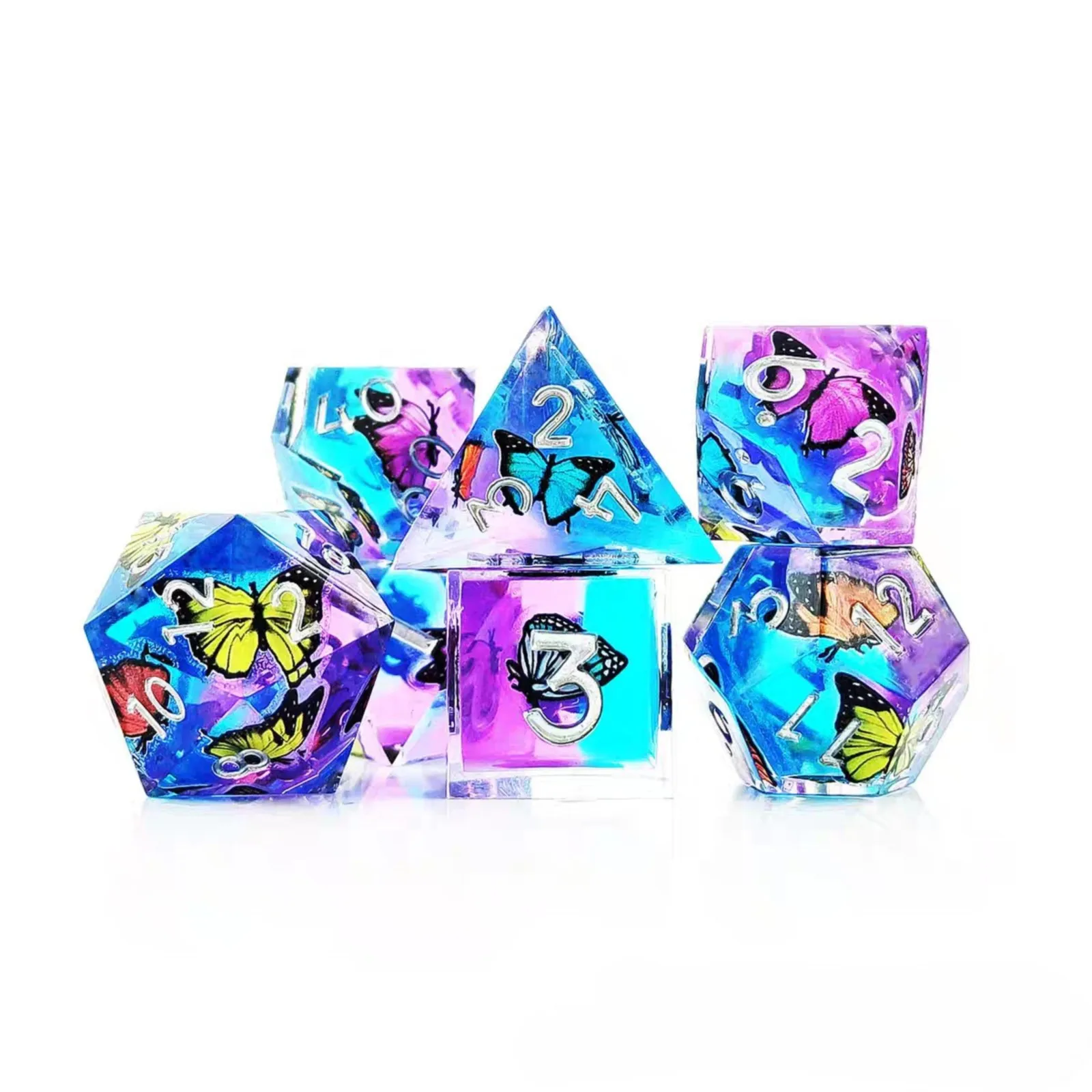 

DnD Dice - Resin Multi sided Dice, Butterfly Design, 7 Transparent RPG Dices, Suitable for Dungeons&Dragons, Table Games