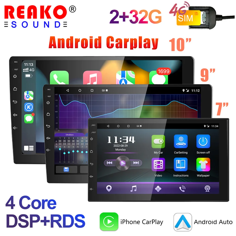 

REAKOSOUND 4-core 2+32G Android 11 Car Radio Stereo 7/9 /10.1 inch IPSTouch Screen High Definition with Carplay GPS BT DSP