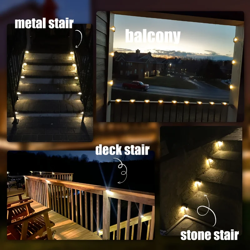 

4-Piece Solar Led Deck Lights With Black Transparent Outdoor Lighting For Stairs Garden, Balconies-Easy Install No Remote Needed