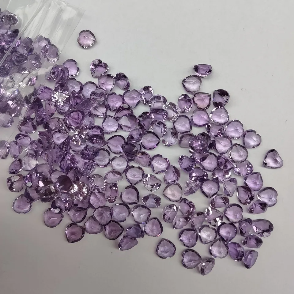 

Wholesale 10pcs Genuine Amethyst Bead 4mm 5mm 6mm Hearts Brilliant-cut Semi-Precious Gemstone Cabochon Ring Face