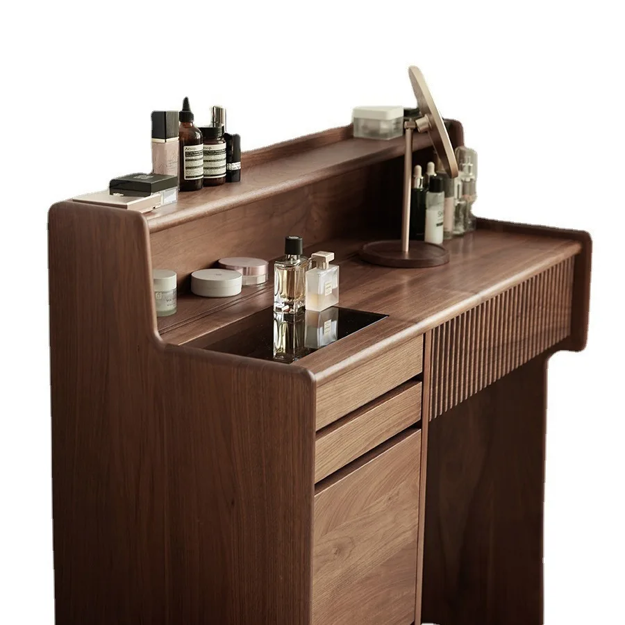 

#Solid Wood Japanese Style Nordic Style Piano Dressing Table Modern Simple Bedroom Makeup Storage Cabinet Black Walnut