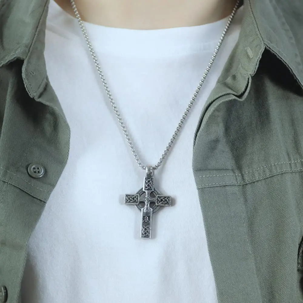 Trinity Celtic Cross Necklace Stainless Steel Triquetra Knot Irish Pendant  Jesus Crucifix Cross