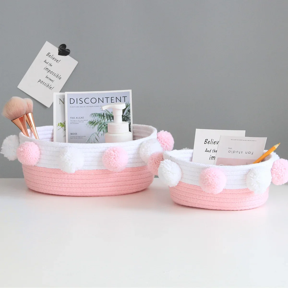 Simple Storage Basket Cotton Rope Woven Sundries Arrange Box Fashion Household Bathroom Toiletry Cosmetics Sorting Deposit Tools