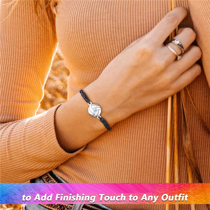 ABWP-48 Piece Volleyball Bracelets, Volleyball Charm Bracelet, Braided String Bracelet With Volleyball Pendant Decoration image 4