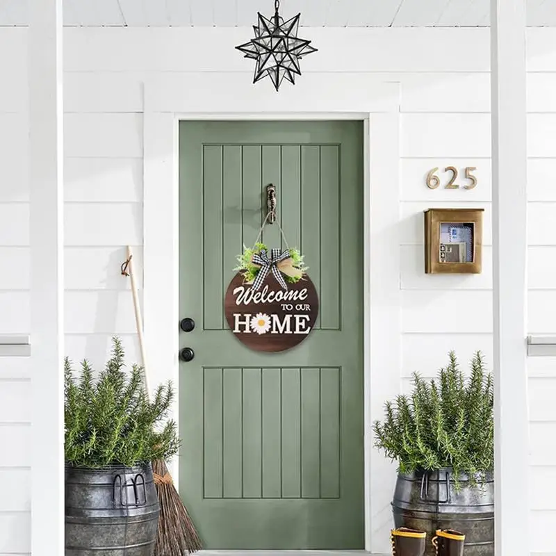 Wooden Door Sign Decoration Welcome Sign Wood Wreath Wall Hangable Outdoor Farmhouse Porch Door Decoration For All Seasons