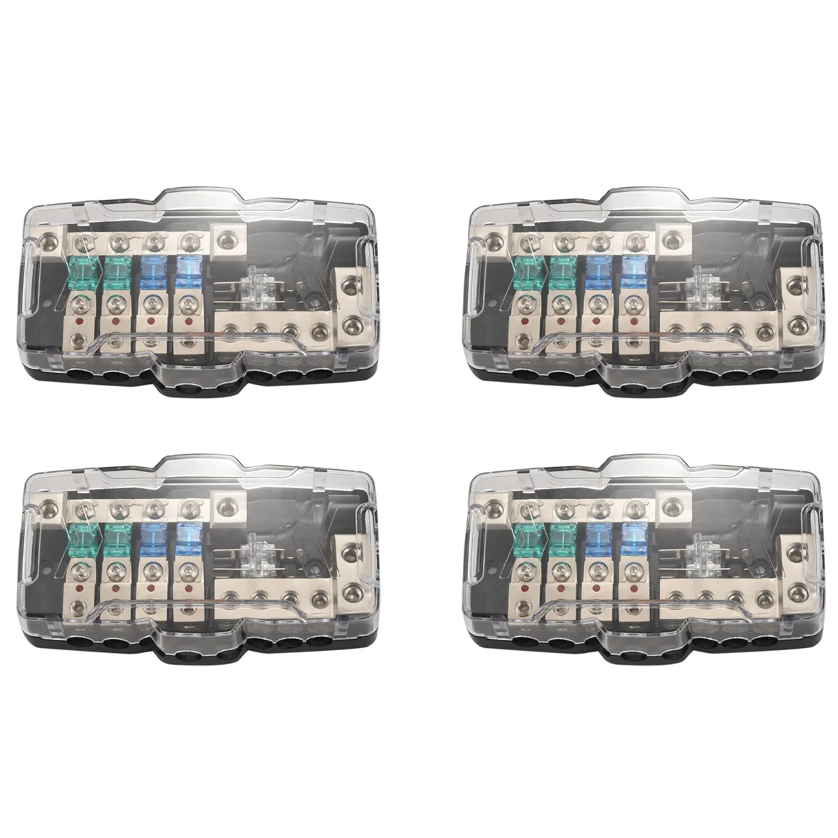 

4X Multi-Functional LED Car Audio Stereo ANL Fuse Holder Distribution 0/4Ga 4 Way Fuses Box Block 30A 60A 80Amp