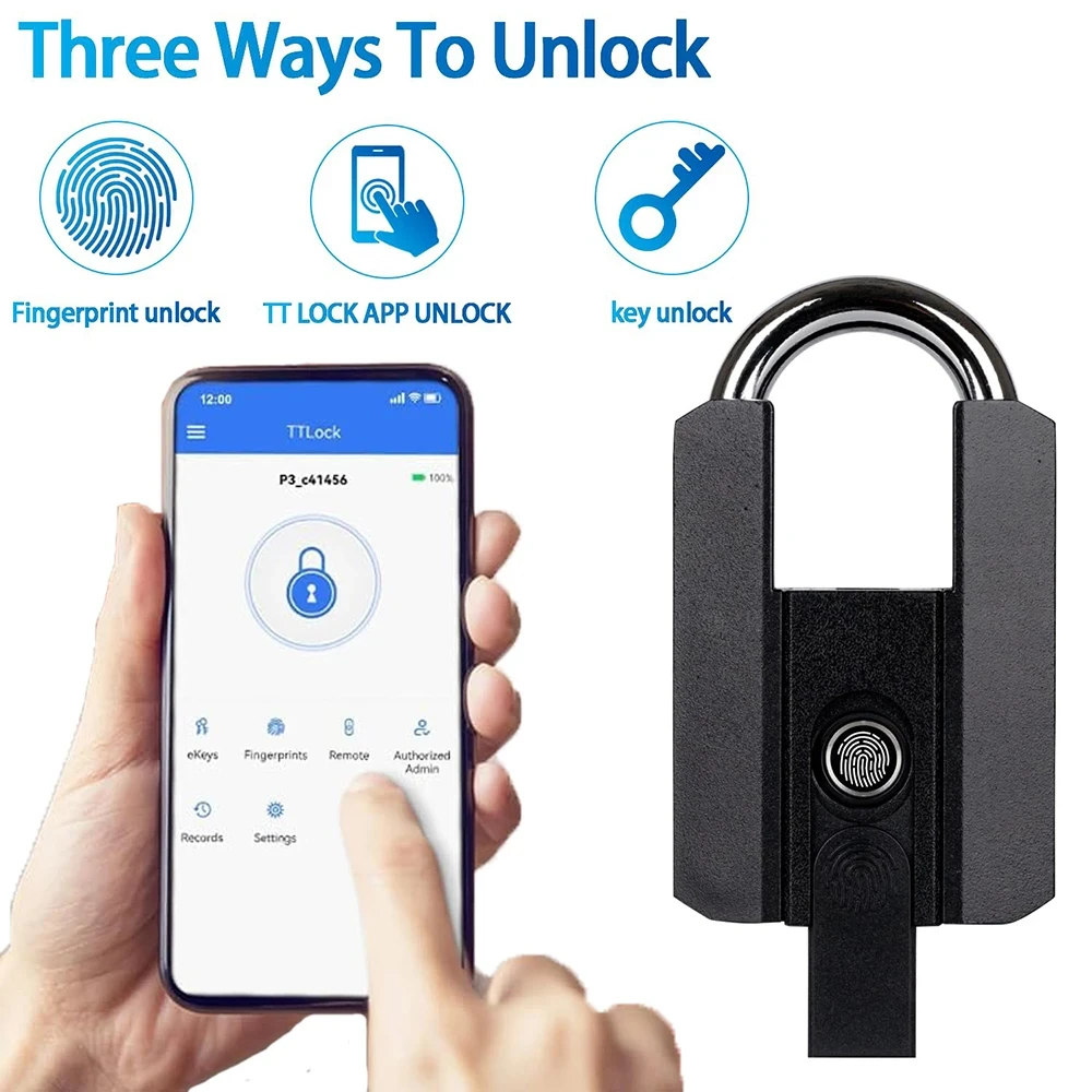 Smart Fingerprint Padlock, TTlock App Control, IP67 Waterproof Anti-Theft Lock for Gym Locker, Bicycle, Outdoor Gate, Suitcase view 2