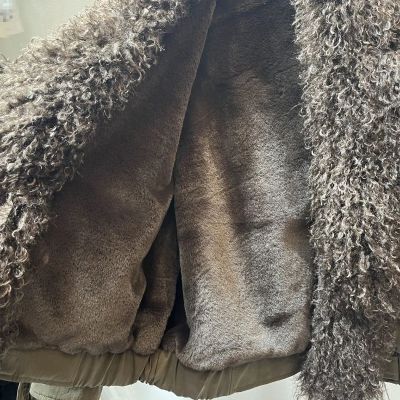 معطف سترة لخريف وشتاء 2025 موضة شعبية بقصة ضيقة من الفرو الصناعي Jaquetas تصميم فريد من نوعه من صوف الضأن سترة أنيقة من فروي ملابس خارجية #6