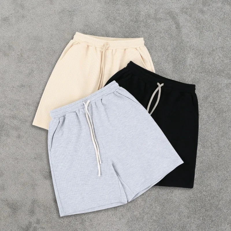 

Waffle Solid Color Shorts Black Gray Apricot Shortpants Men Women Summer Casual Breathe Loose Drawstring Short Pants
