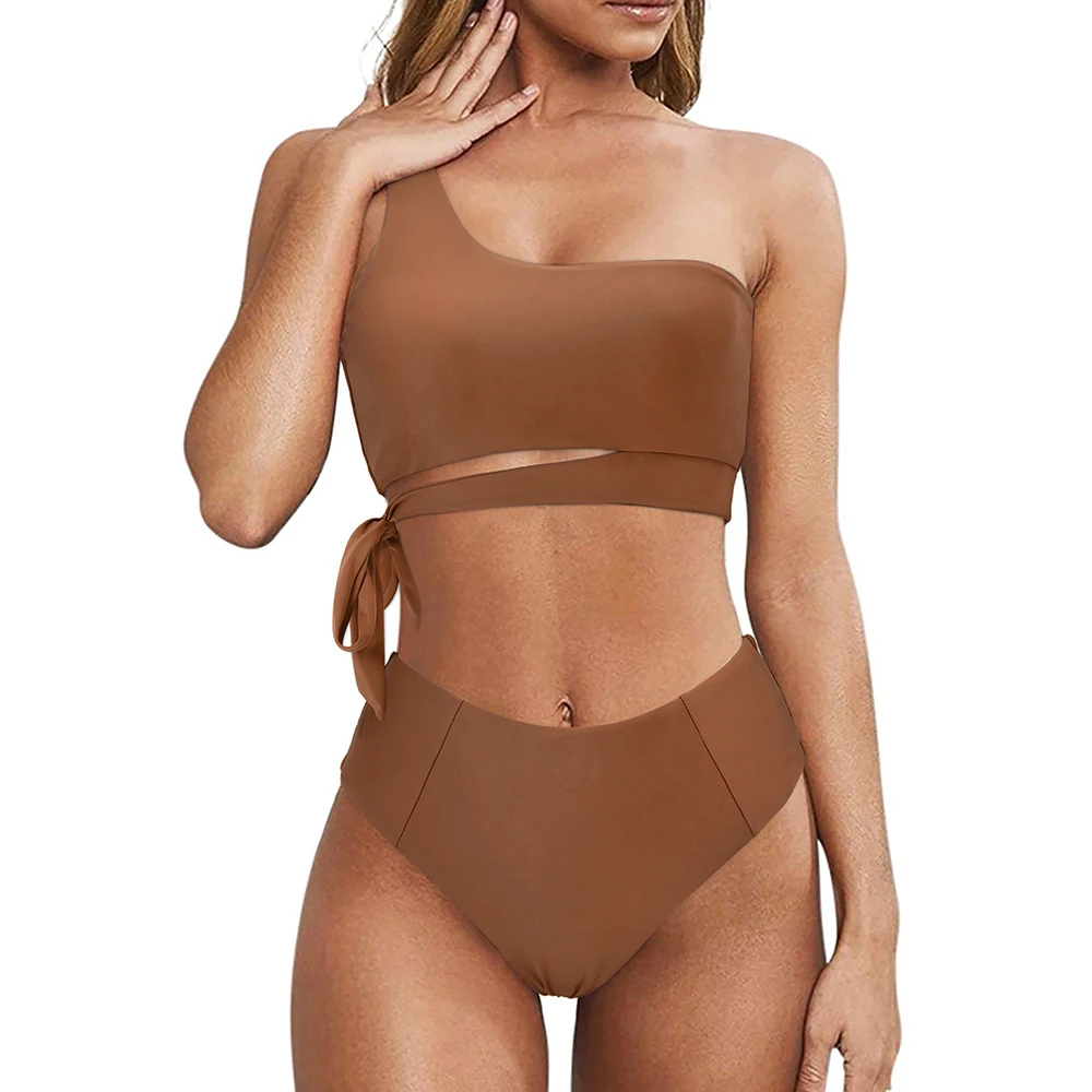 One-Shoulder-Bikini-Set für Damen – Sommer-Badeanzug mit hoher Taille, zweiteiliger Bikini für Frauen – Detail 4
