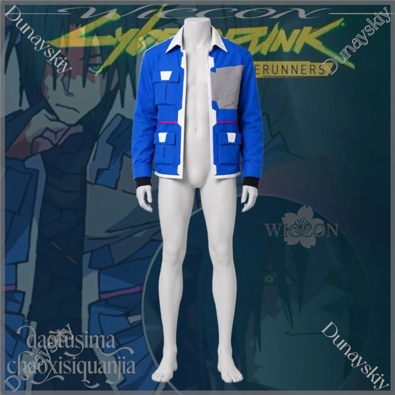 Blue Color Block Cargo Jacket Cosplay Coat Cosplay Anime Punk Cartoon Edgerunnernerss 2 Costume Black Wigs Halloween Christmas - view 3