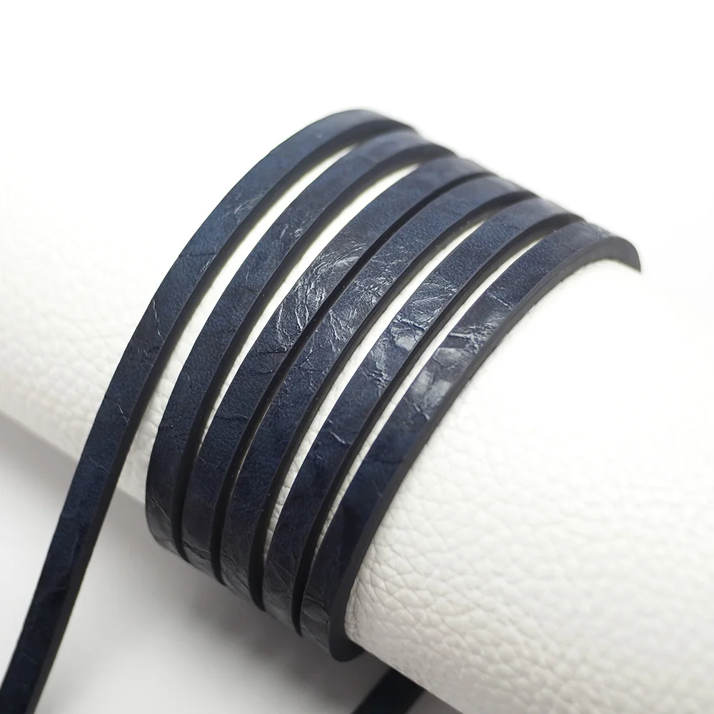 Navy Blue 5x3mm Leather Strips,Embossed Flat Leather Cord,Synthetic Leather,Bracelet Cord,Bracelets Making,Jewelry Cord