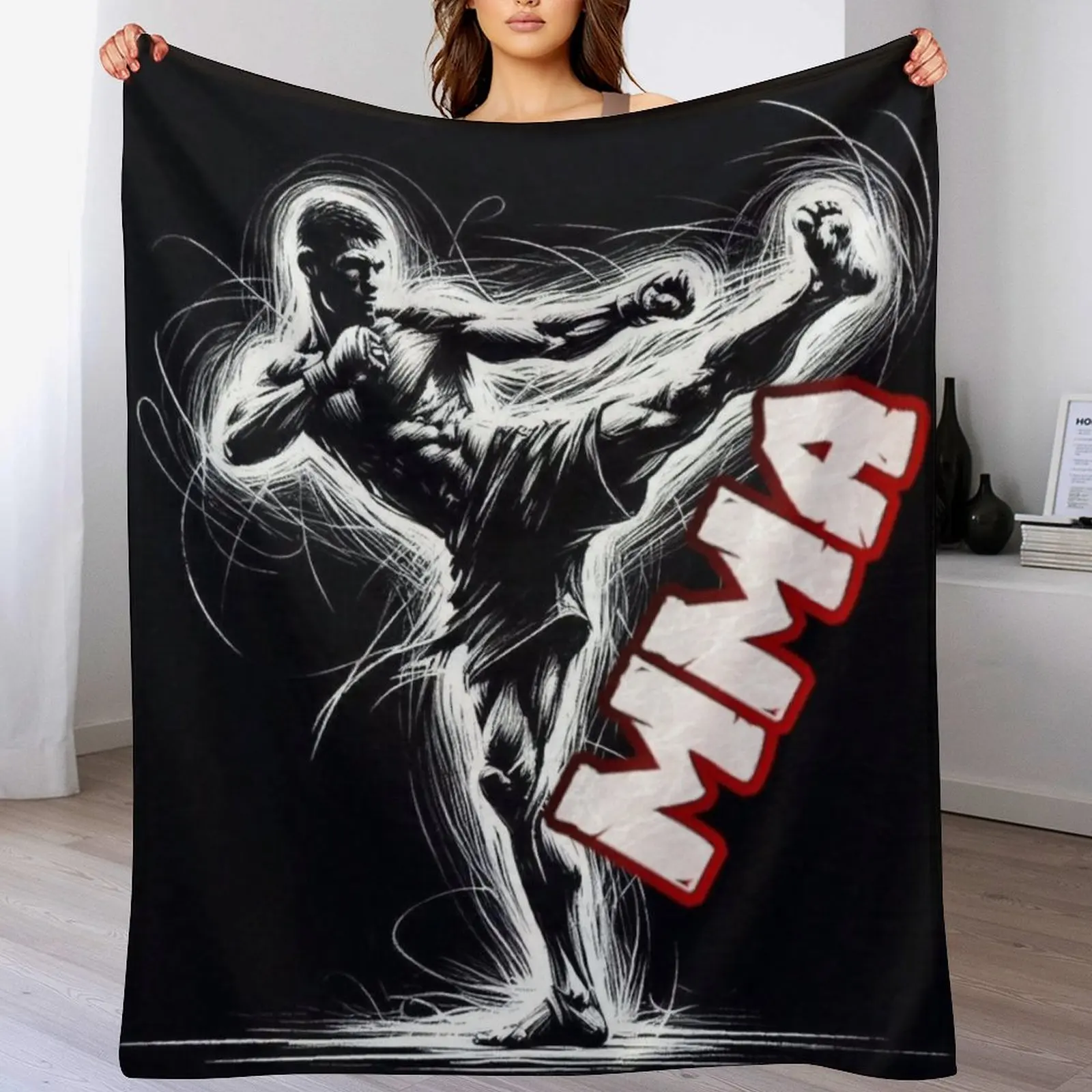 MMA Fighter Throw Blanket Foldable Soft Warm Blanket for Outdoor Use