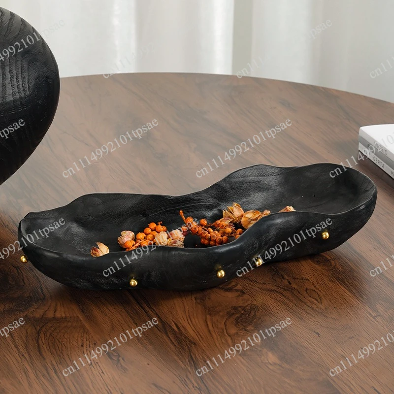 Resin Handicrafts Black Irregular Fruit Plate Desktop Storage Container Resin Tray Golden Pearl Pallet Home Decoration