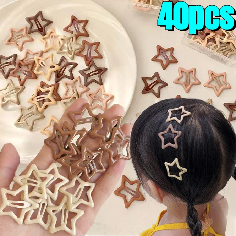 2-40pcs Coffee Colored Star Hairpin Metal Bb Clips Y2K Student Side Clip Five-pointed Star Mini Hairpins Kids Hair Accessories