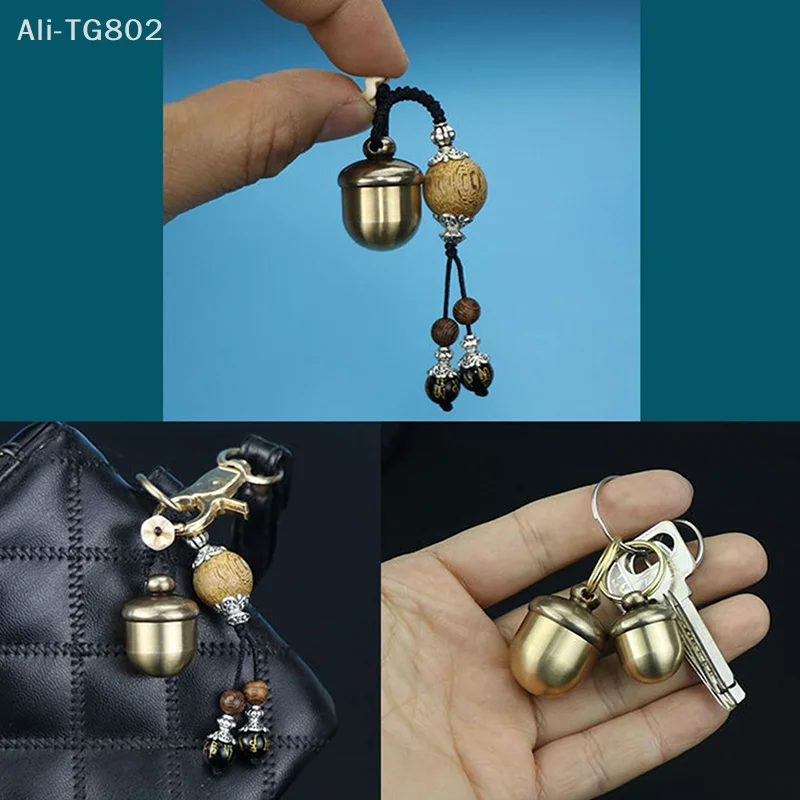 1PC Brass Acorn-Shaped Small Medicine Bottle Portable Waterproof Moisture-Proof First Aid Pill Box Sealed for Outdoor Use