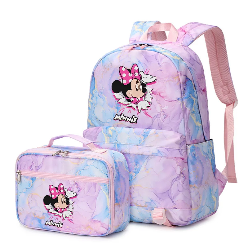 2pcs Disney Mickey Minnie Mouse Multi Pocket Travel Laptop Backpack with Lunch Bag Rucksack School Bags for Student Teenagers