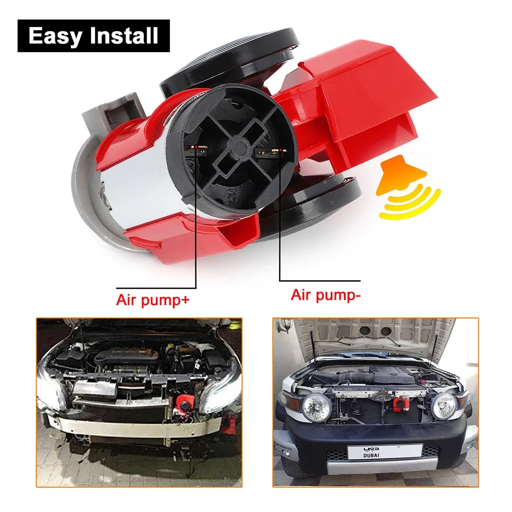 

Car Air Horn 12V 115dB Red Snail Compact Dual Tone Electric Pump Loud Siren Vehicle Sound For Boat Motorcycle Truck Bicycle