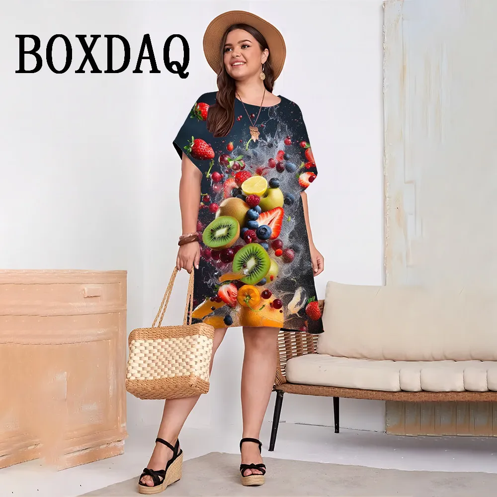 

9XL Plus Size 3D Fruit Printed Women Dress Summer New Short Sleeve O-Neck Loose Casual A-Line Dress Fashion Beach Party Dresses