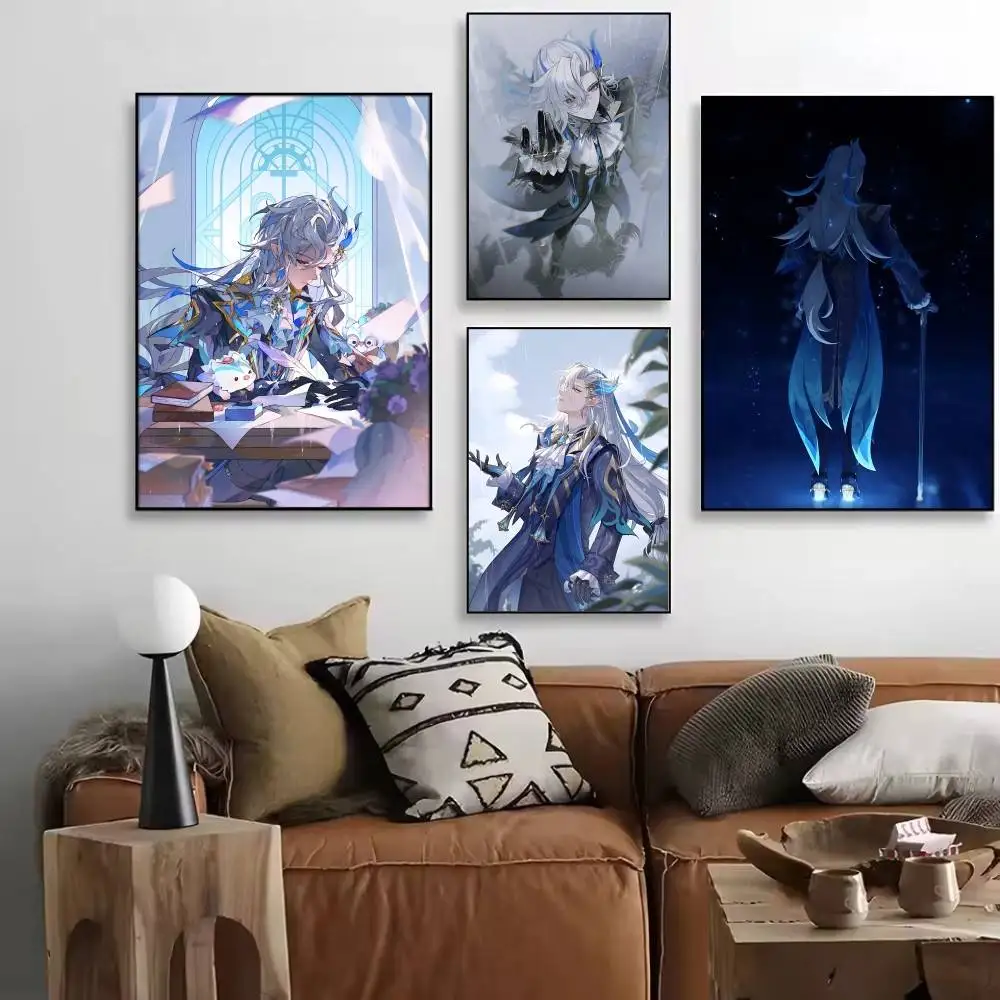 Anime Game Genshin Impact Neuvillette Posters High Quality Self-adhesive Wall Art Decorations Color Prints Sticky