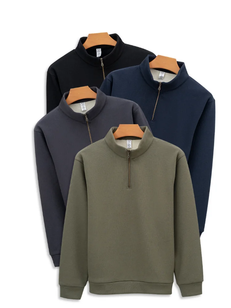 Jersey con media cremallera para hombre, sudadera de lana sin planchar, prendas de vestir de punto cálidas con cuello alto