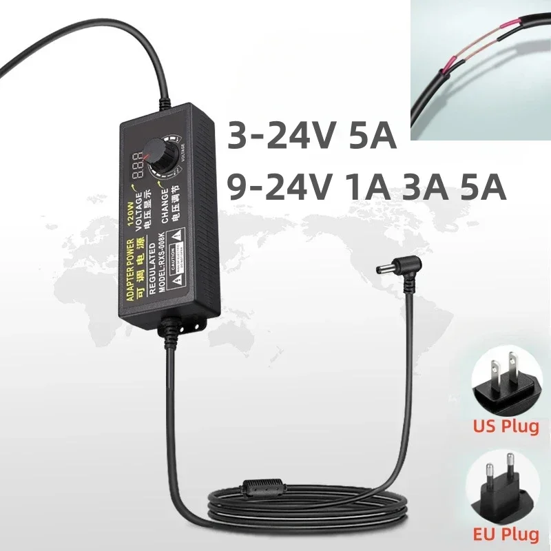 Adjustable AC To DC 3V-12V 9V-24V 12V-24V 5A 10A Universal Adapter with Display Screen Voltage Regulated Power Supply Adatper