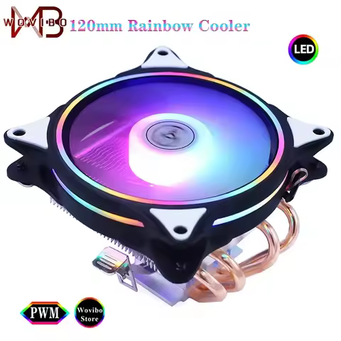 Wovibo CPU Cooler 120mm Fan Ventilador PWM 4PIN Low Profile LGA 775 1150 1151 1155 1156 1200 1700 2011 X79 X99 AM4 Radiator