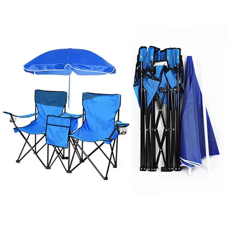 

Outdoor Beach Outdoor Double Beach Chairs with Umbrellas with Ice Packs Portable Folding Camping Chairs Couple Chairs стулья