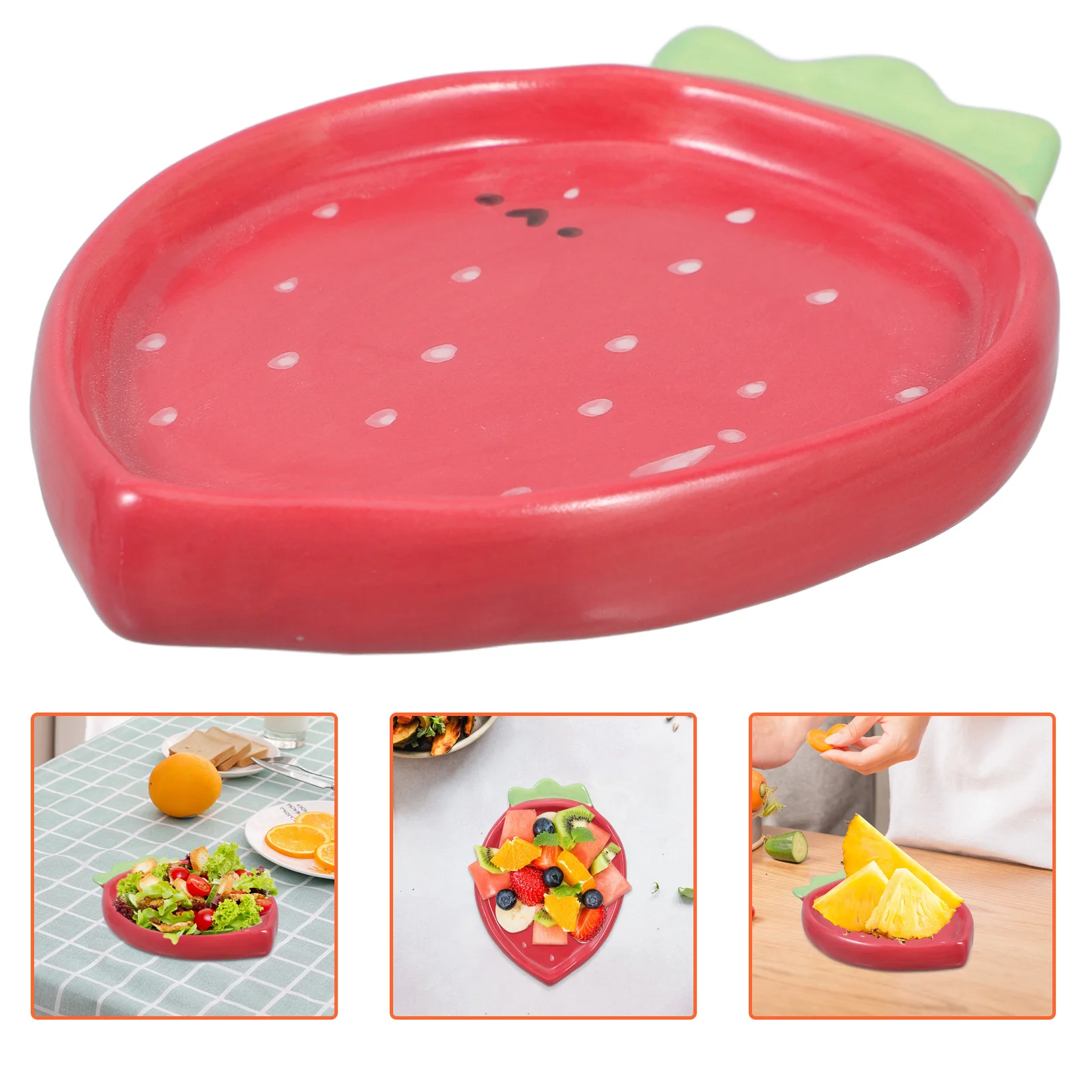 

Ceramic Small Fruit Plate Strawberry Shape Red Dessert Salad Snack Serving Tray Food Dish for Coffee Cafe Strawberry Bowl