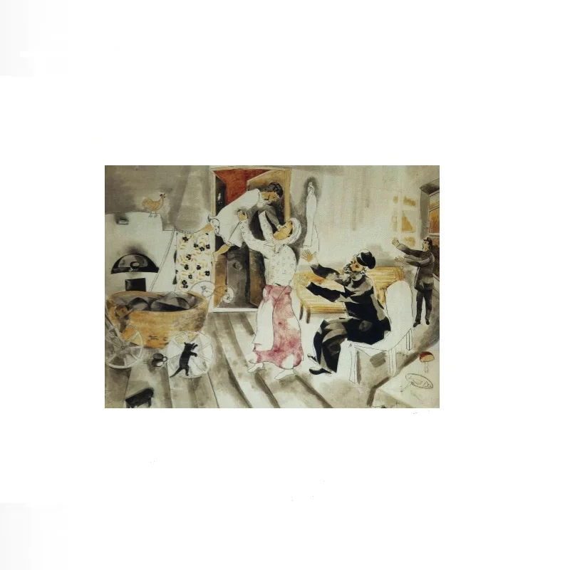 A visit to grandma and grandpa Marc Chagall, Print Art Canvas Poster,Living Room , Home Wall Decor Picture
