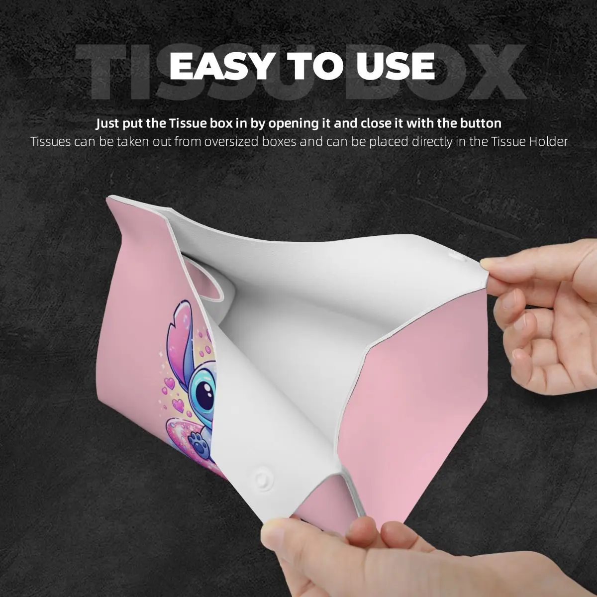 Custom Stitch Tissue Box Cover PU Leather Rectangular Comedy Cartoon Facial Tissue Box Holder for Bathroom Car