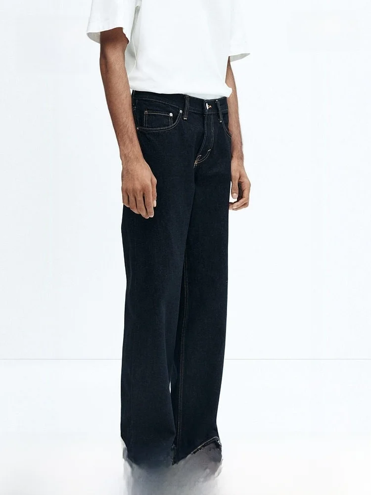 

H&M Men's Faion Casual Versatile Straight Leg Jeans High Waist Zipper Cotton 00% Autumn Season High Street Sle