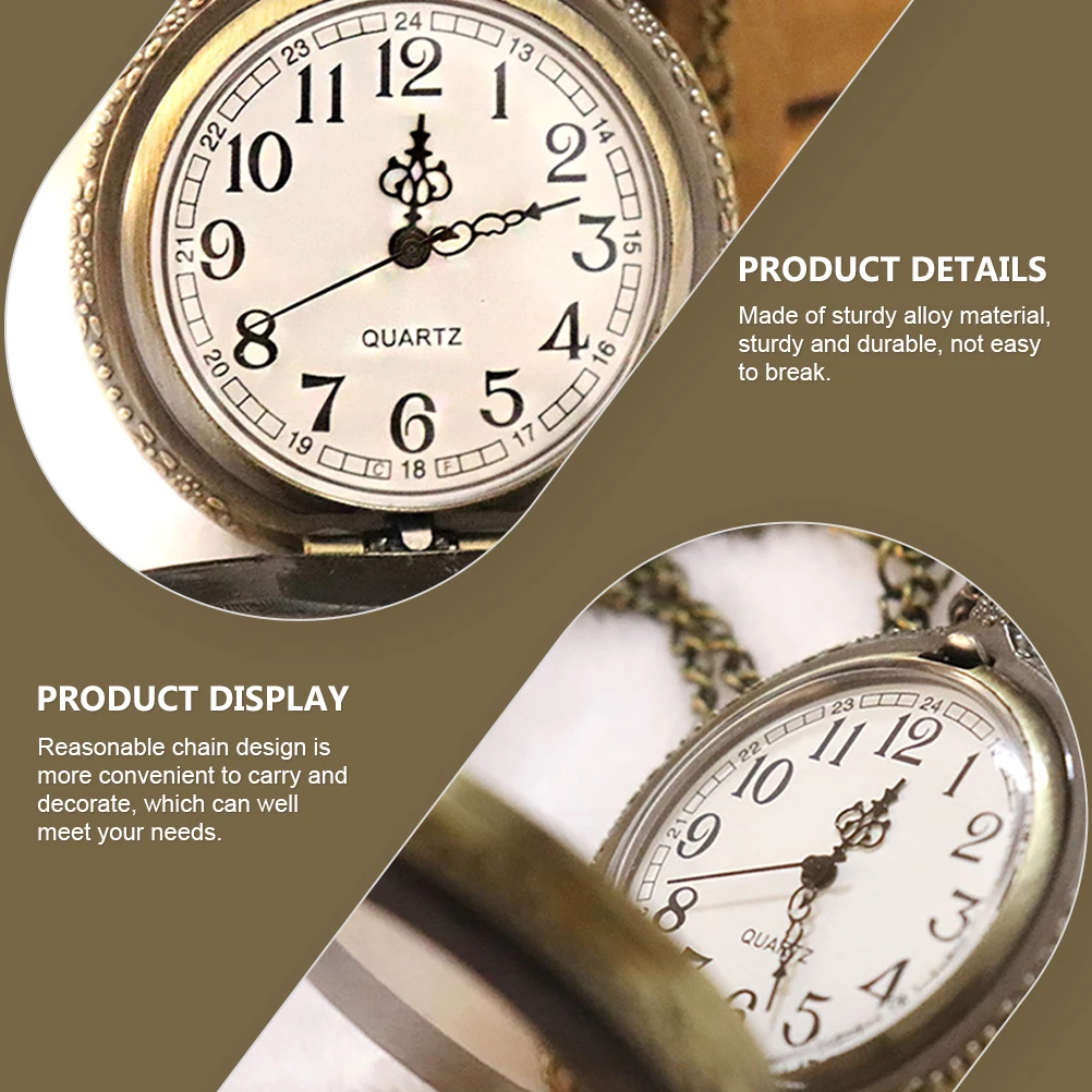 

2pcs Vintage Pocket Watch Retro Clamshell Design Sturdy Alloy Bronze Lightweight Chain Decorative for Decoration
