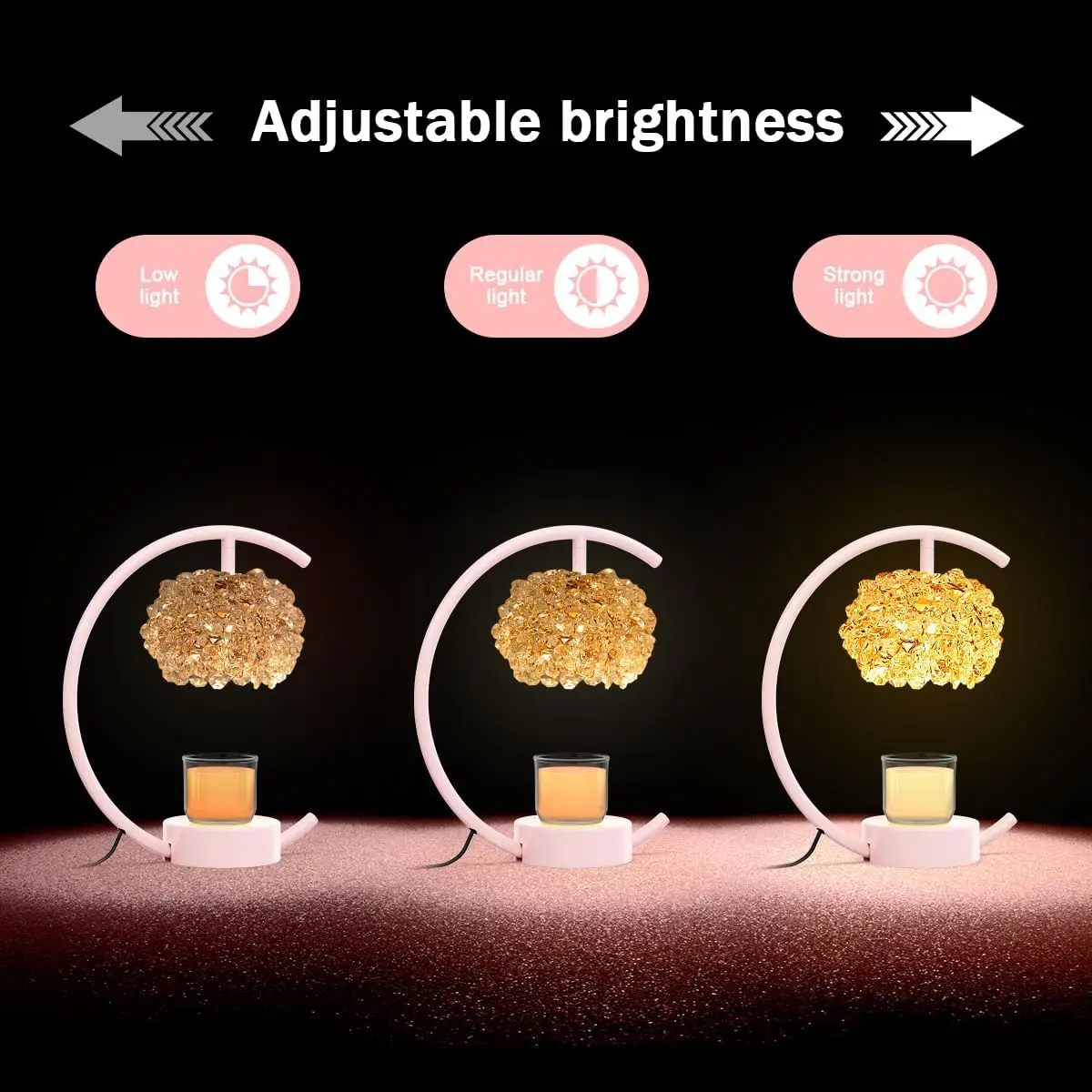 Regulowana Jasność i Timer, Różowa Lampka do Podgrzewania Świec z Kryształową Drewnianą Podstawą, Elektryczna Lampka Dekoracyjna do Domu