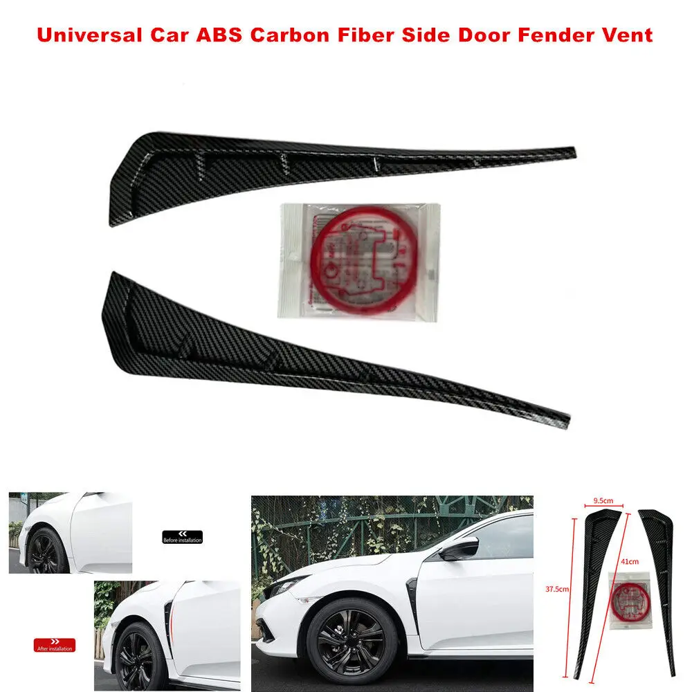 2Pcs Universal Car Accessories ABS Carbon Fiber look Side Door Fender Vent Air Ducts Wing Spoiler Exterior Mudguards Stick Cover