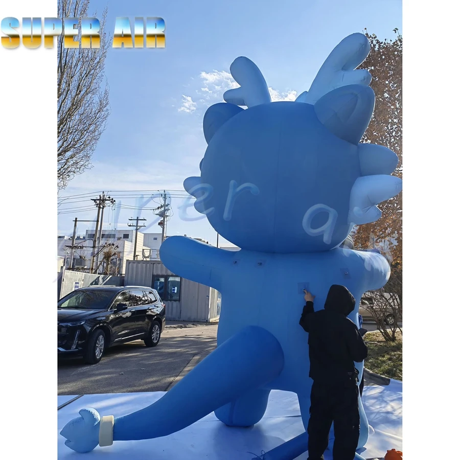 Gran oferta, bonito modelo de dibujos animados azul, mascota inflable con una taza de café para decoración de cafetería