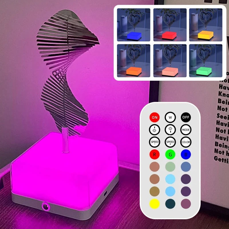 lampada giratoria 3d atmosfera luz noturna led luzes de mesa decoracao do quarto metal wind spinner rgb aniversario presente de natal 16 cores 01