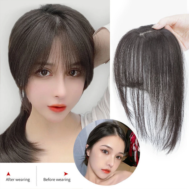 Peruca franja francesa para mulheres, cabelo falso invisível, estilo natural, uso diário de meninas, clipe sem cola na extensão do cabelo, moda