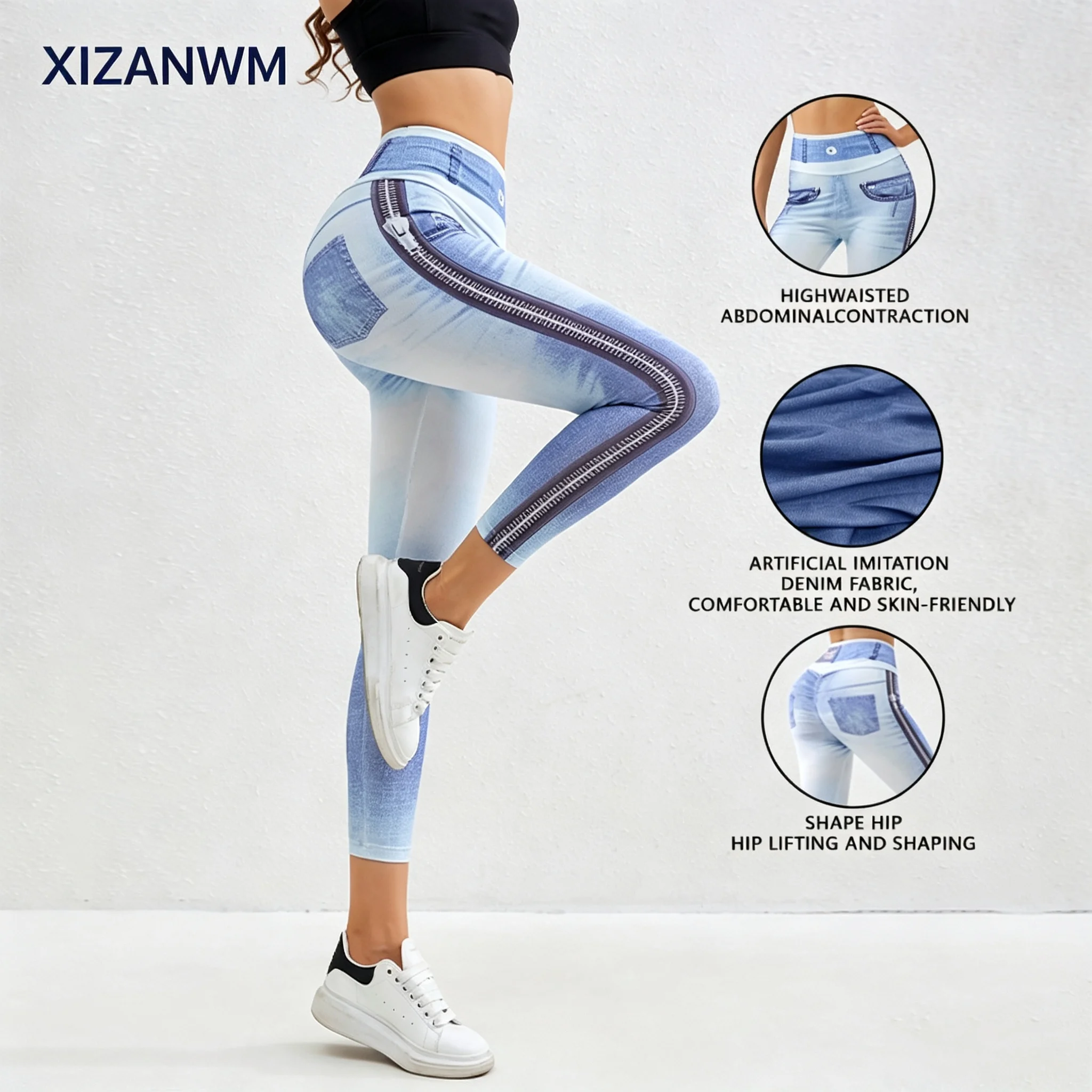 Non-Denim yoga Print Leggings, High Waist Booty Lifting Tummy Control, Women's Gym Sport Pants Slim Fit Casual Pants Daily Wear